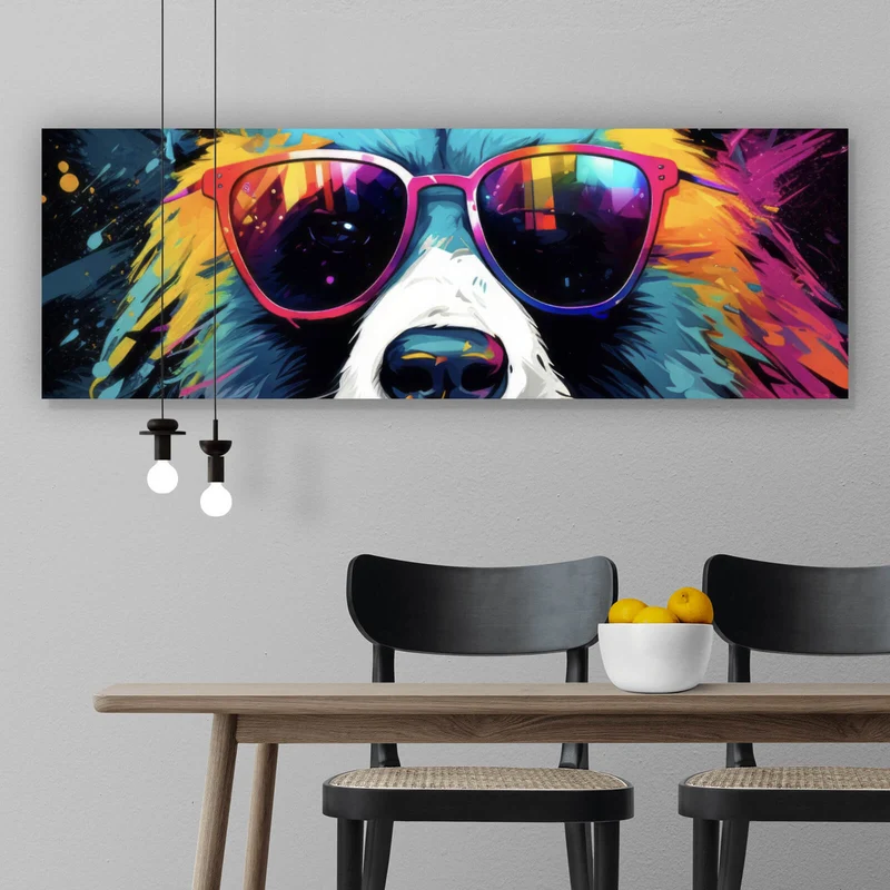 Aluminiumbild gebürstet Bunter Panda mit Sonnenbrille Street Art Panorama