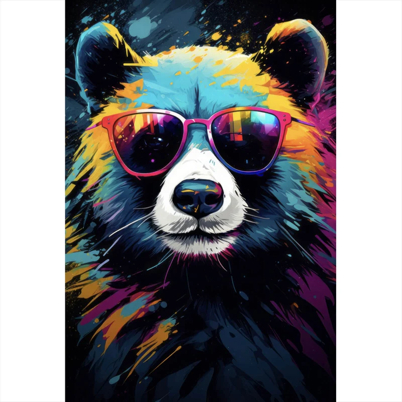 Aluminiumbild Bunter Panda mit Sonnenbrille Street Art Hochformat