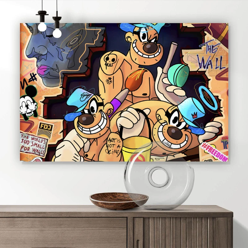 Acrylglasbild Collage Comicfiguren Pop Art Querformat