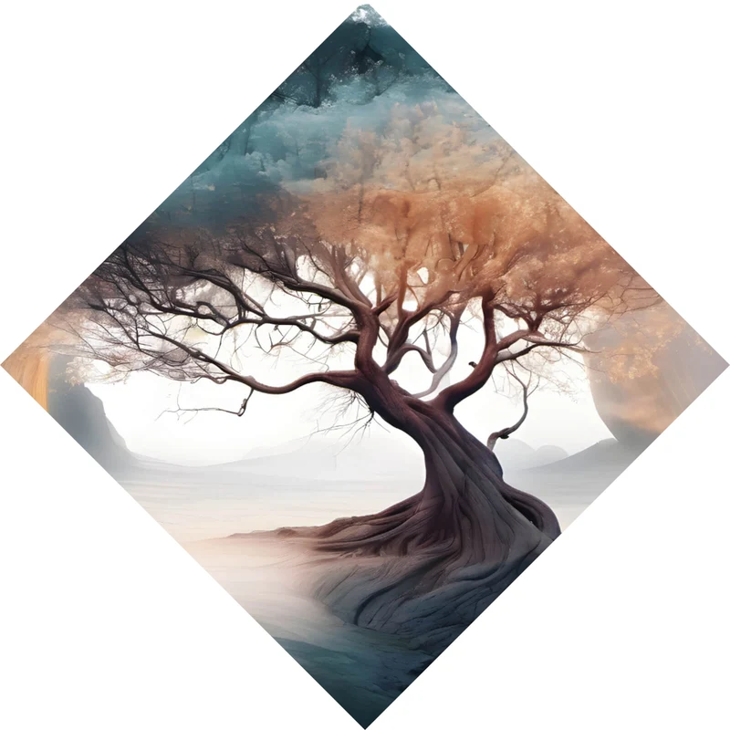 Spannrahmenbild Surrealer Baum im Nebel Raute
