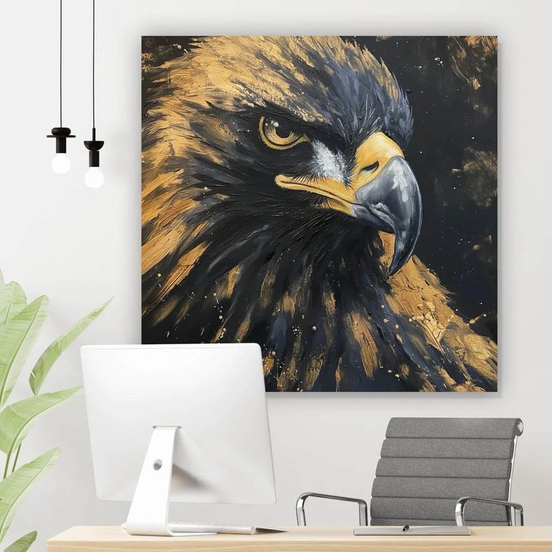 Spannrahmenbild Abstraktes Portrait eines Raubvogels Quadrat