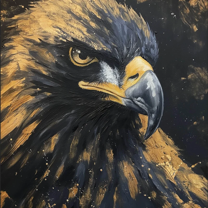Aluminiumbild gebürstet Abstraktes Portrait eines Raubvogels Quadrat