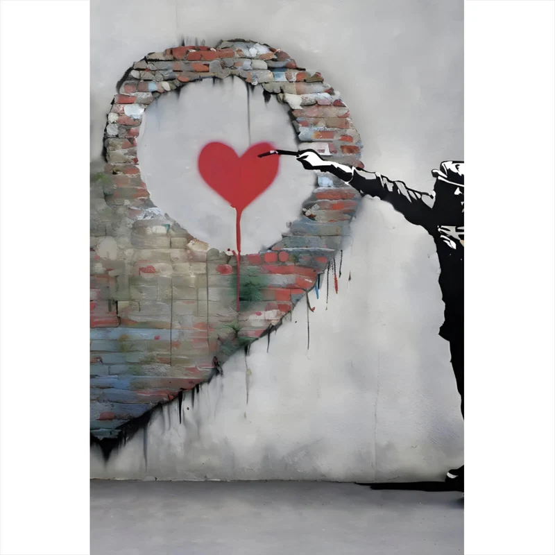 Leinwandbild Banksy großes Herz Street Art Hochformat
