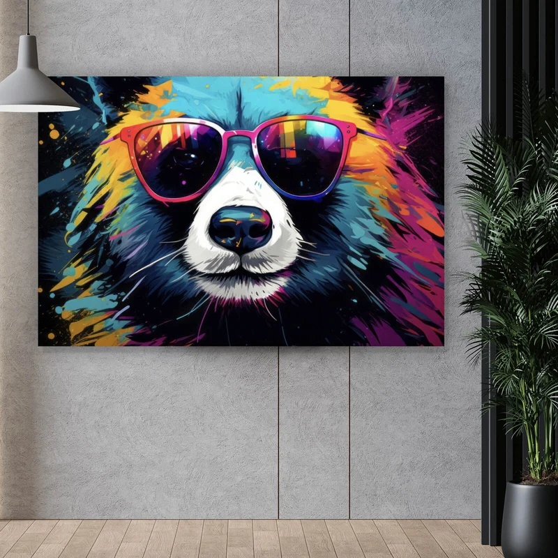 Poster Bunter Panda mit Sonnenbrille Street Art Querformat