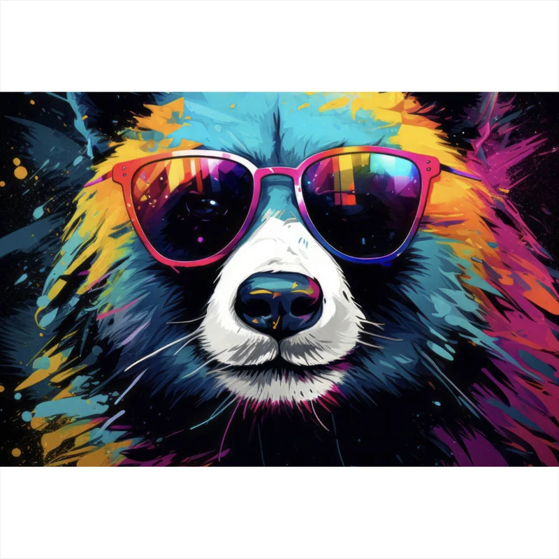 Poster Bunter Panda mit Sonnenbrille Street Art Querformat