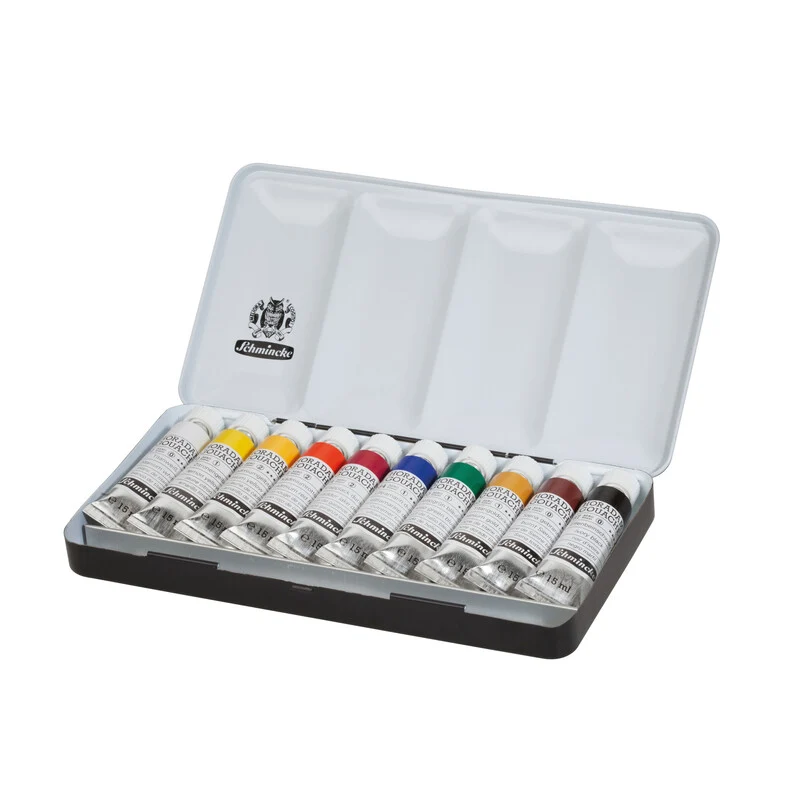 Gvaš barve Schmincke HORADAM v kovinskem setu, 10 x 15 ml