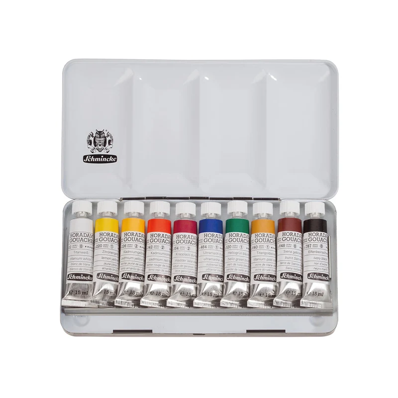 Gvašové farby Schmincke HORADAM v kovovom sete, 10 x 15 ml