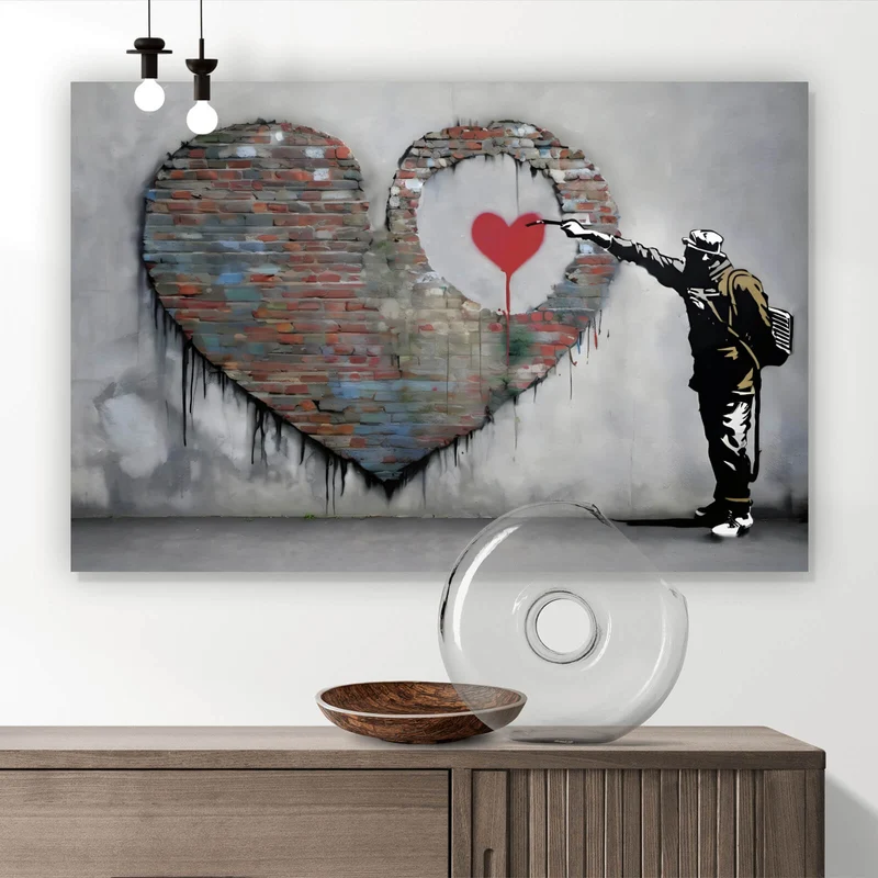 Aluminiumbild Banksy großes Herz Street Art Querformat