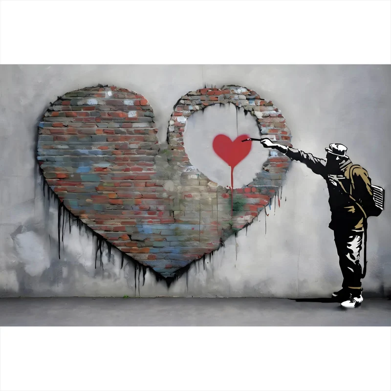 Leinwandbild Banksy großes Herz Street Art Querformat