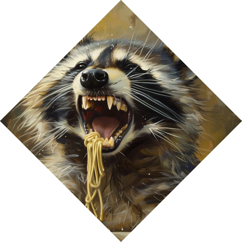 Leinwandbild Waschbär beim Essen im Vintagestil Raute