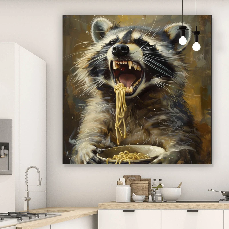 Leinwandbild Waschbär beim Essen im Vintagestil Quadrat