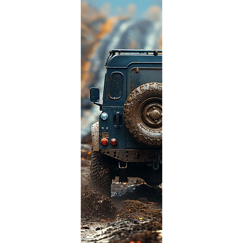 Acrylglasbild Geländewagen fährt auf schlammigen Waldweg Panorama Hoch