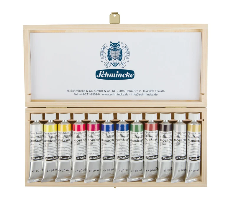 Drveni set gvaš boja Schmincke Calligraphy Gouache 12 x 20 ml