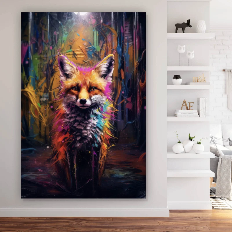 Leinwandbild Bunter Fuchs im Fantasieland Hochformat