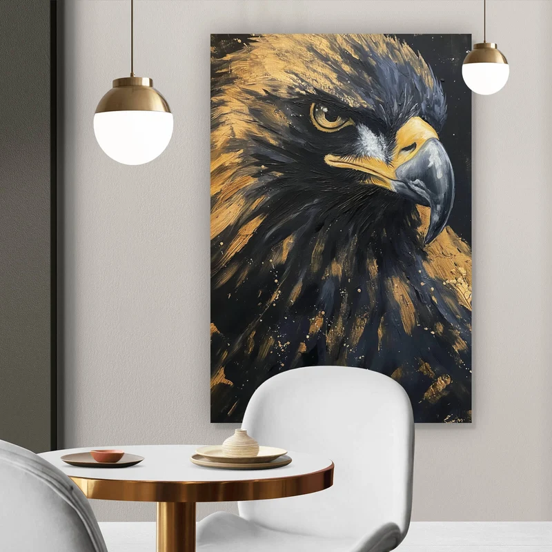 Aluminiumbild gebürstet Abstraktes Portrait eines Raubvogels Hochformat