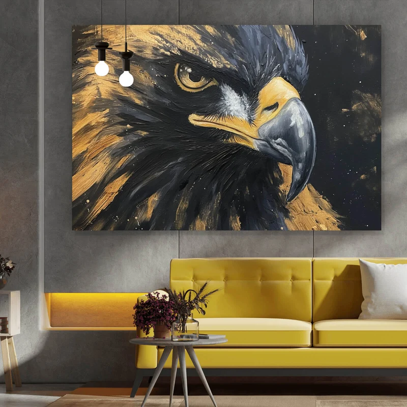 Spannrahmenbild Abstraktes Portrait eines Raubvogels Querformat