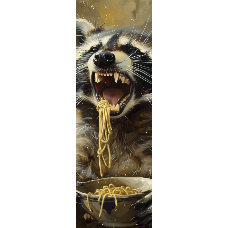 Acrylglasbild Waschbär beim Essen im Vintagestil Panorama Hoch