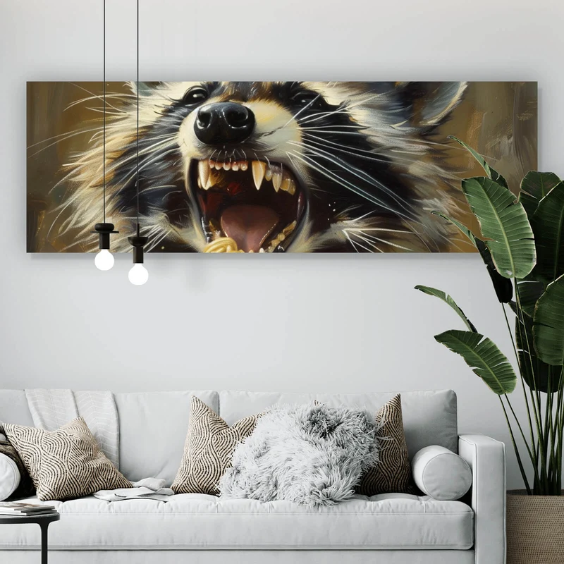 Leinwandbild Waschbär beim Essen im Vintagestil Panorama