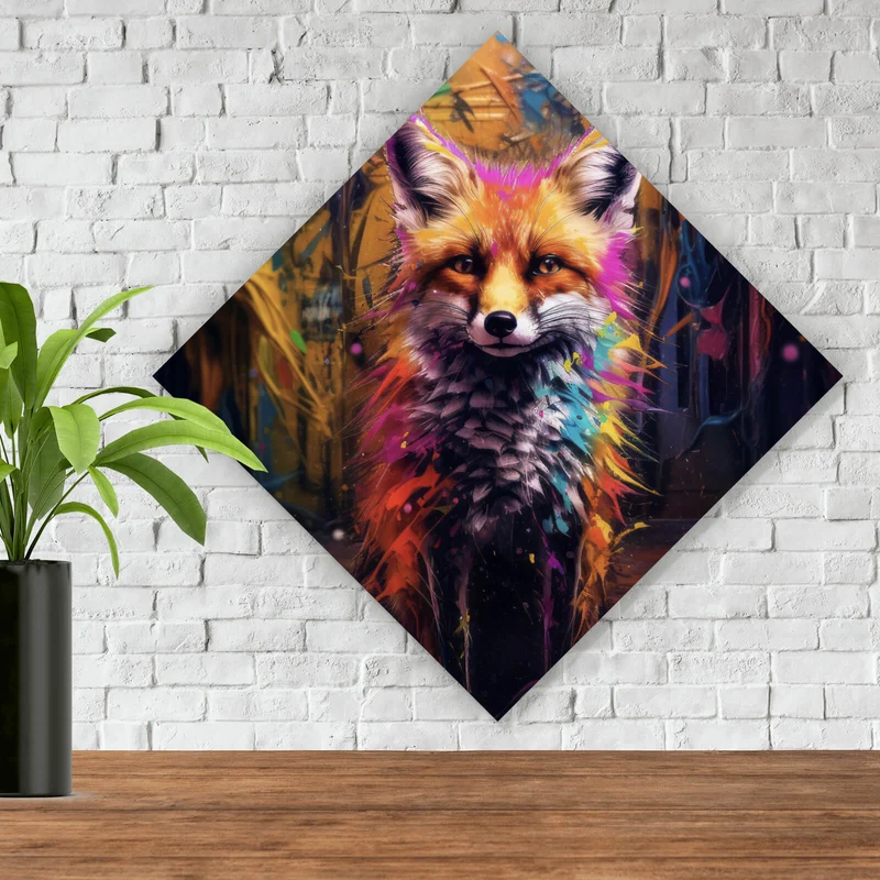 Aluminiumbild gebürstet Bunter Fuchs im Fantasieland Raute