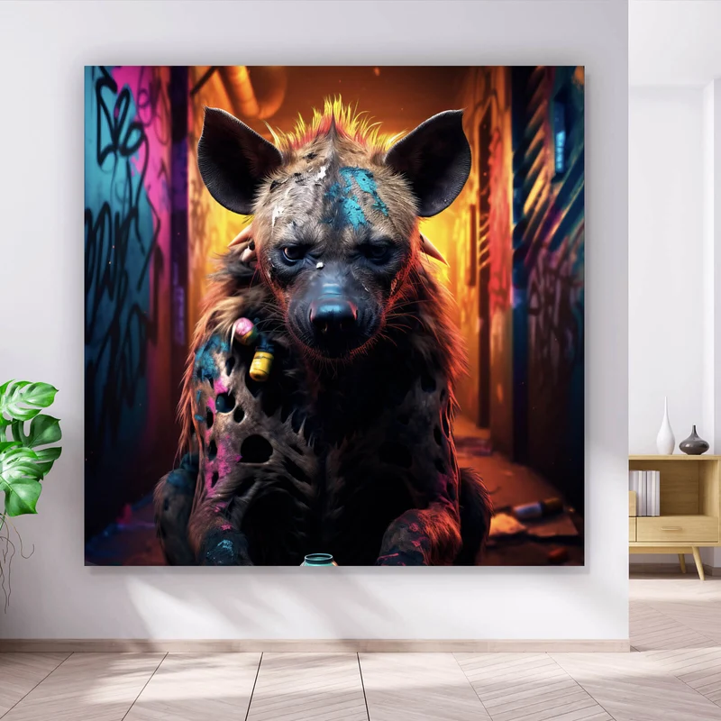 Leinwandbild Bunte Hyäne im Street Art Stil Quadrat