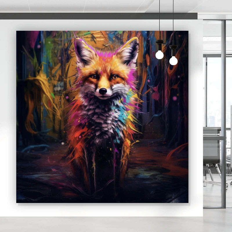 Spannrahmenbild Bunter Fuchs im Fantasieland Quadrat