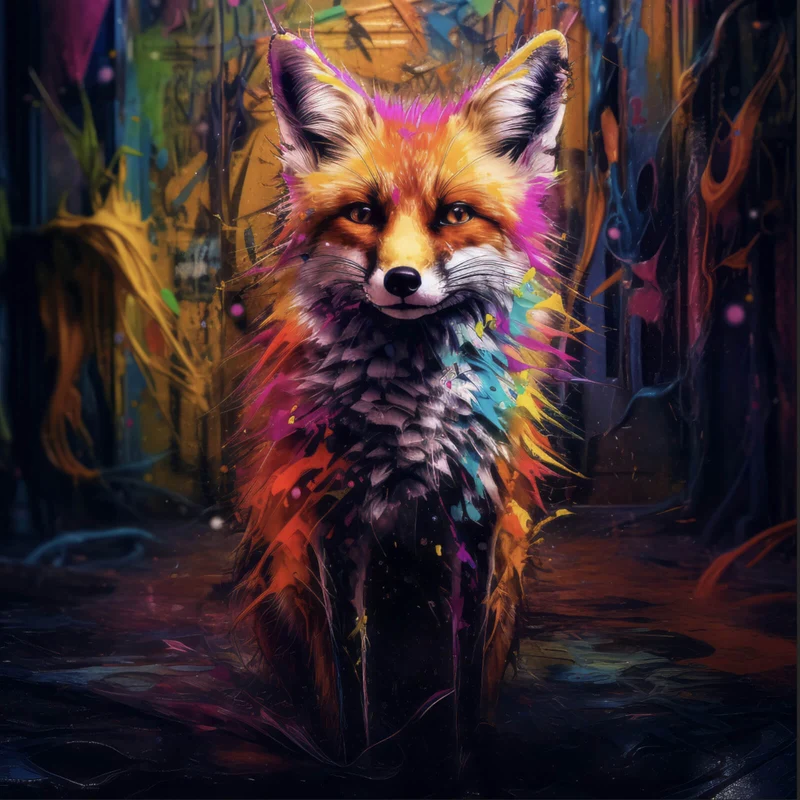 Aluminiumbild Bunter Fuchs im Fantasieland Quadrat