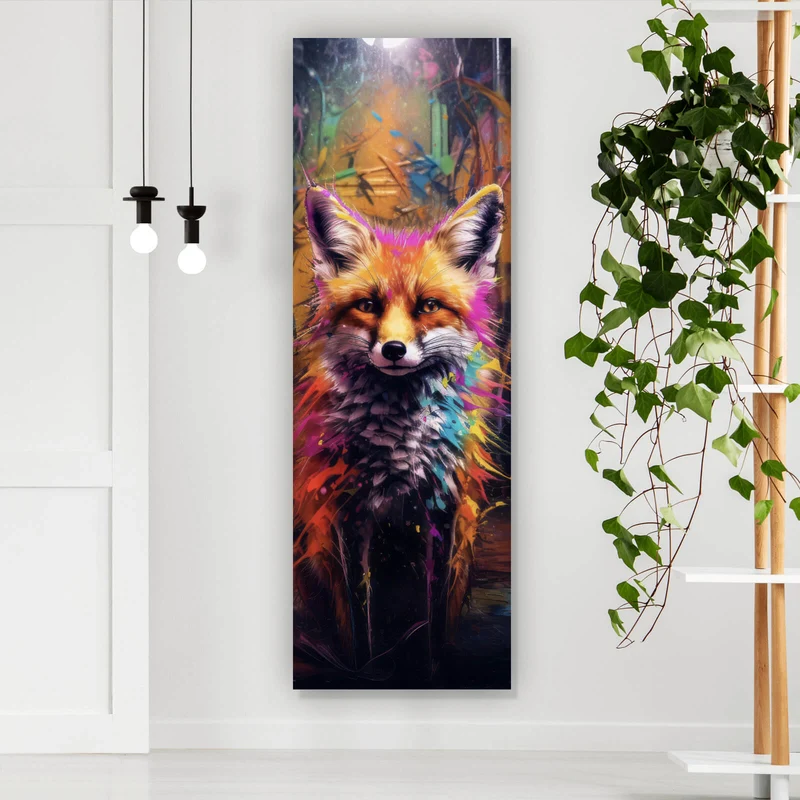Aluminiumbild gebürstet Bunter Fuchs im Fantasieland Panorama Hoch