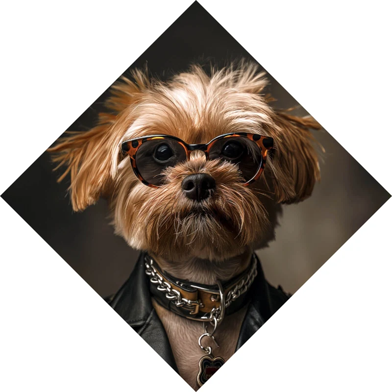 Spannrahmenbild Cooler kleiner Hund mit Lederjacke und Brille Raute