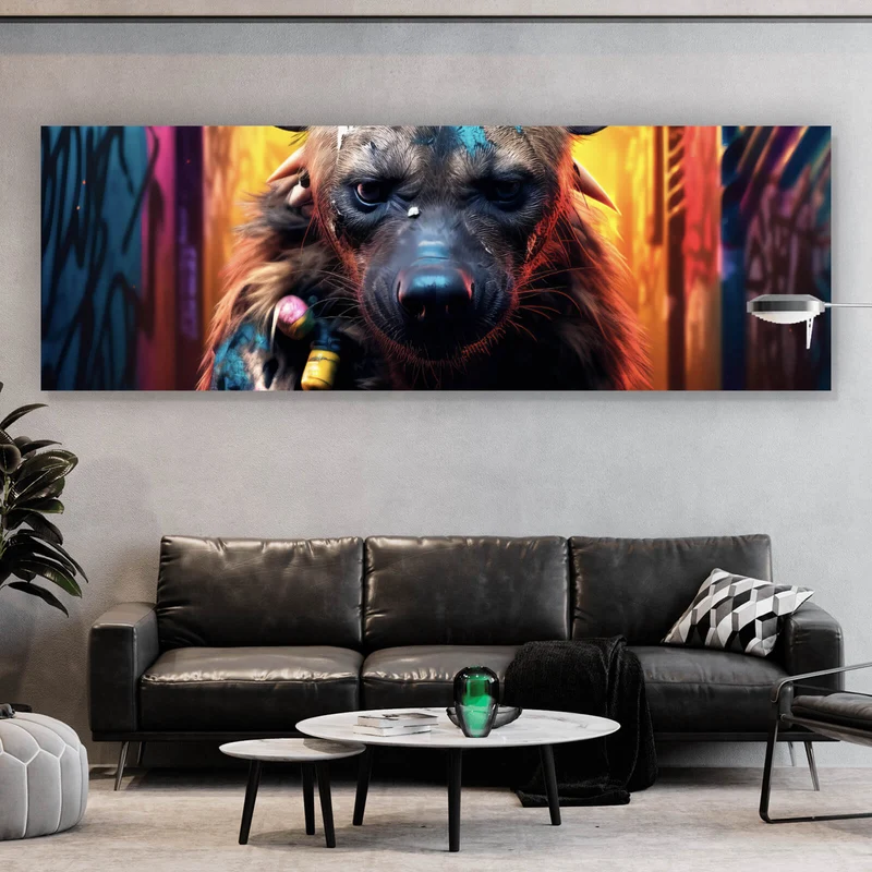 Acrylglasbild Bunte Hyäne im Street Art Stil Panorama