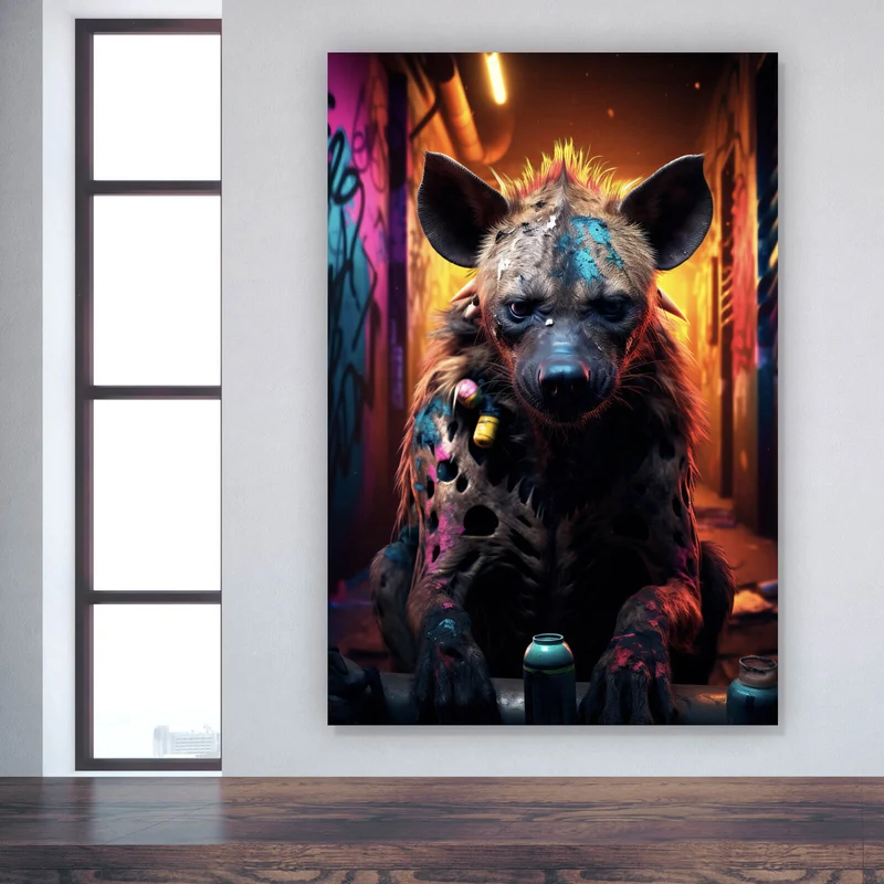 Spannrahmenbild Bunte Hyäne im Street Art Stil Hochformat