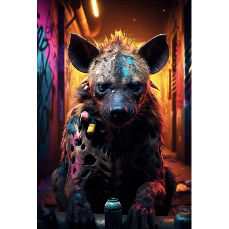 Spannrahmenbild Bunte Hyäne im Street Art Stil Hochformat