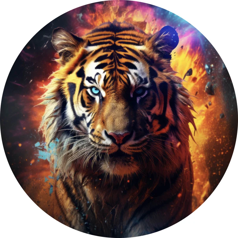 Aluminiumbild gebürstet Tiger Portrait mit dynamischen Hintergrund Kreis