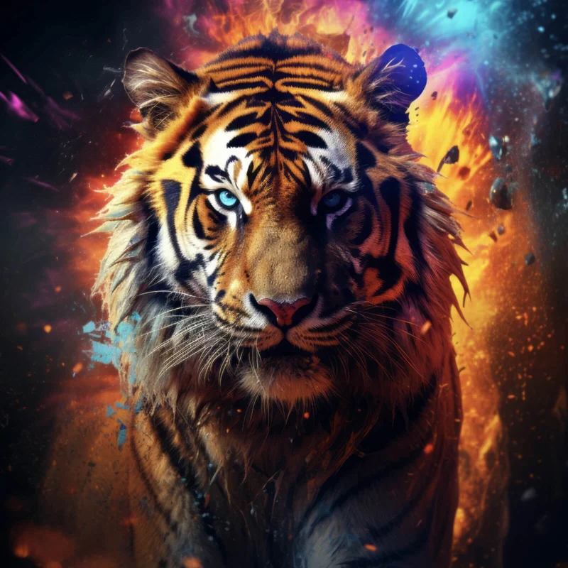 Leinwandbild Tiger Portrait mit dynamischen Hintergrund Quadrat