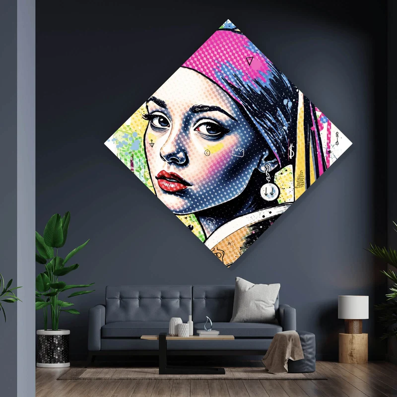 Leinwandbild Buntes Frauen Porträt mit grafischen Elementen Urban Raute