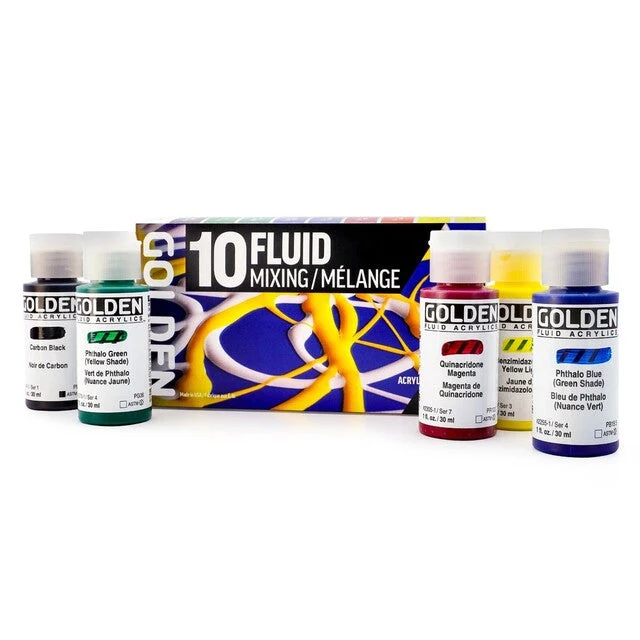 GOLDEN Fluid set akrilnih barv Mixing 10 × 30 ml