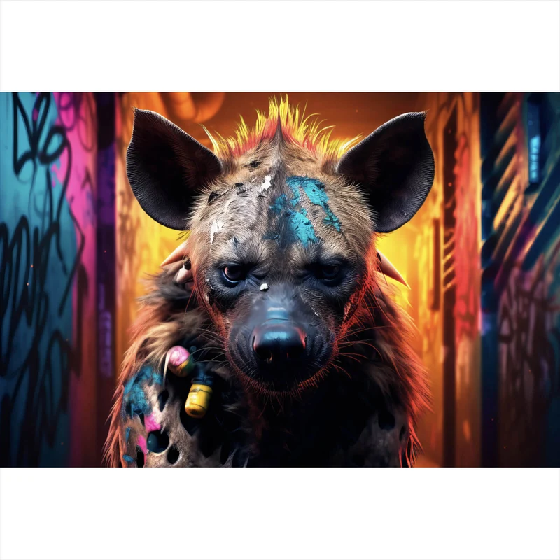 Poster Bunte Hyäne im Street Art Stil Querformat