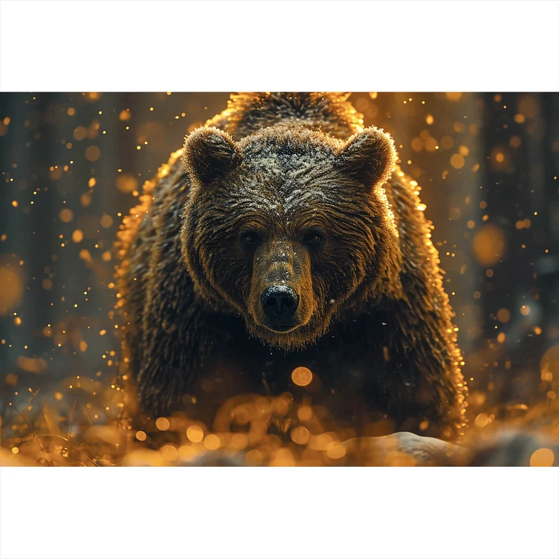 Poster Kraftvoller Bär von Lichtreflexen umgeben Querformat