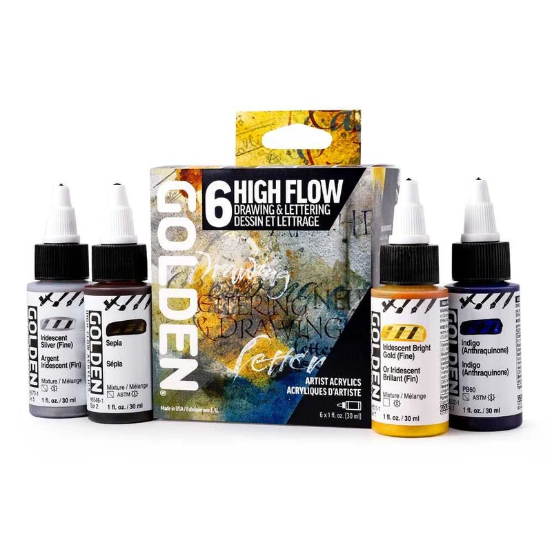 Sada akrylových farieb Golden High Flow Drawing & Lettering 6 x 30 ml