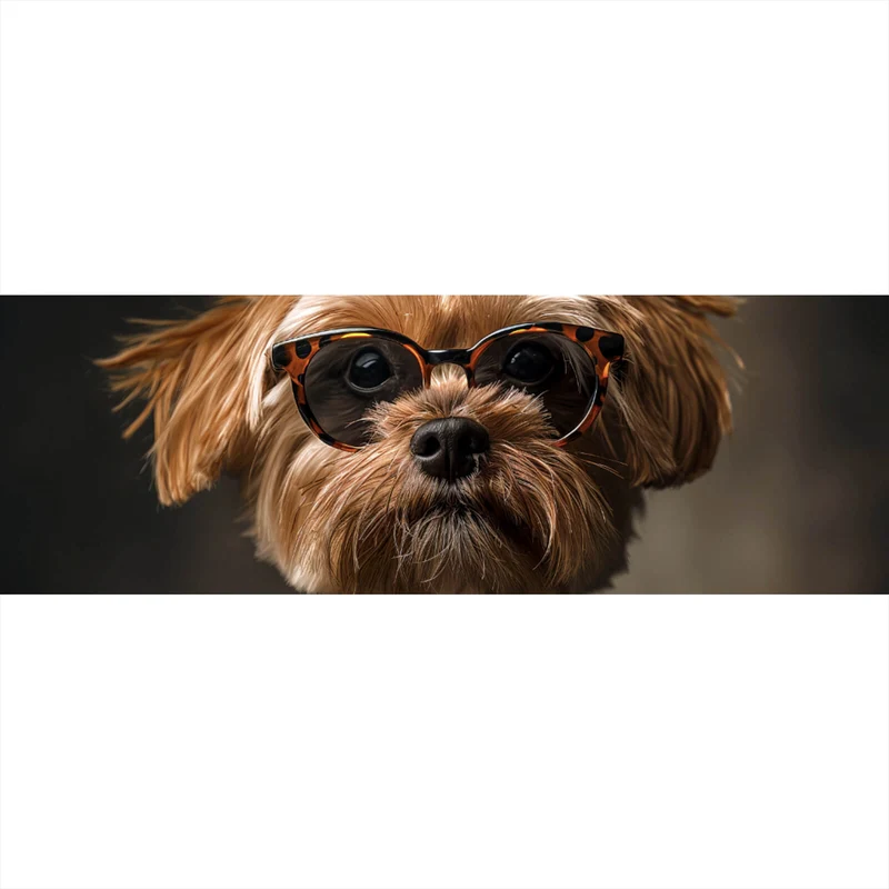Acrylglasbild Cooler kleiner Hund mit Lederjacke und Brille Panorama