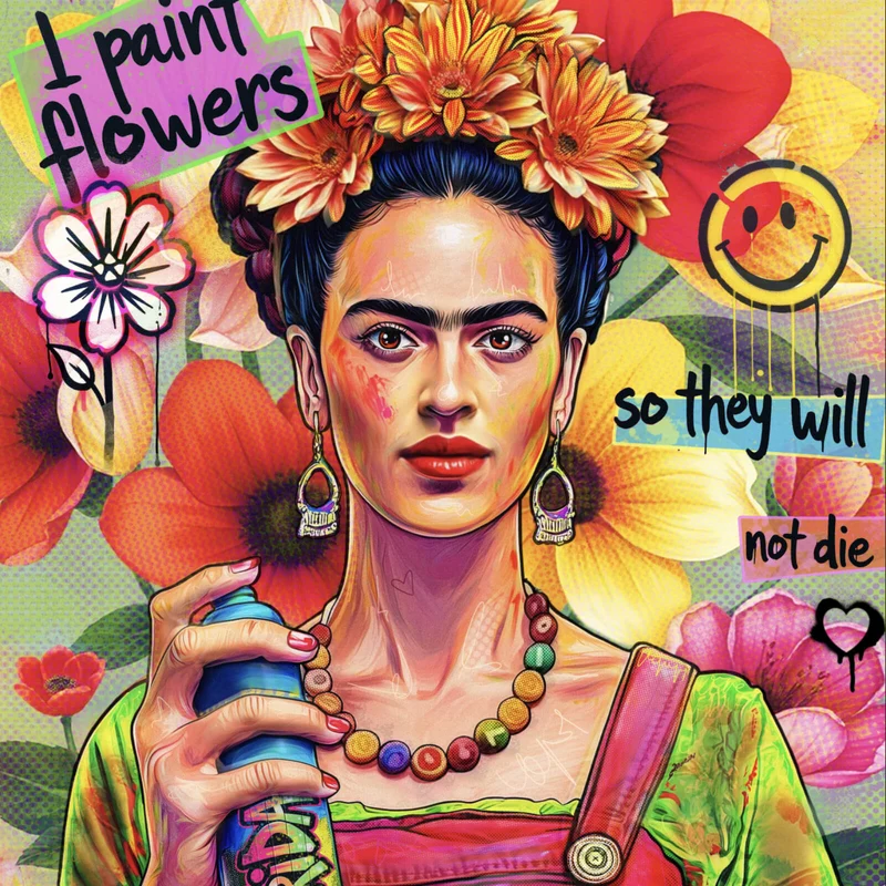 Aluminiumbild Frida Flowers Pop Art Quadrat