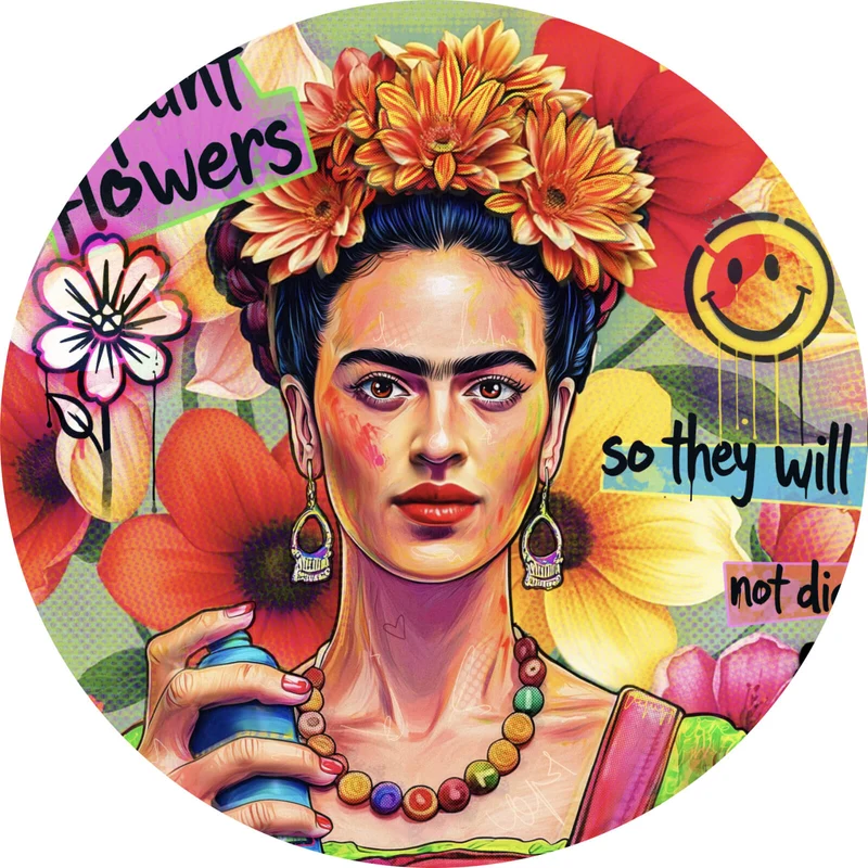 Aluminiumbild Frida Flowers Pop Art Kreis