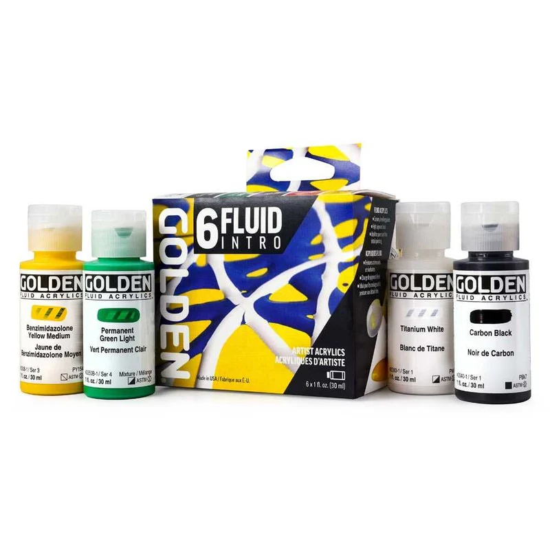 GOLDEN Fluid sada akrylových farieb Intro 6 x 30 ml