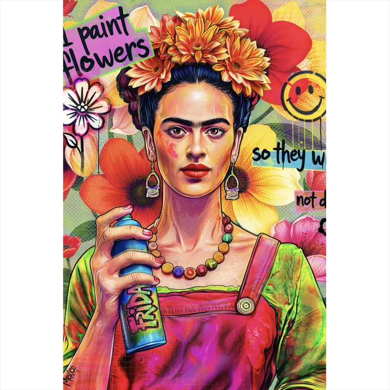 Aluminiumbild gebürstet Frida Flowers Pop Art Hochformat