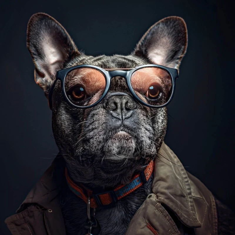 Poster Coole Bulldogge mit Brille und Jacke Quadrat