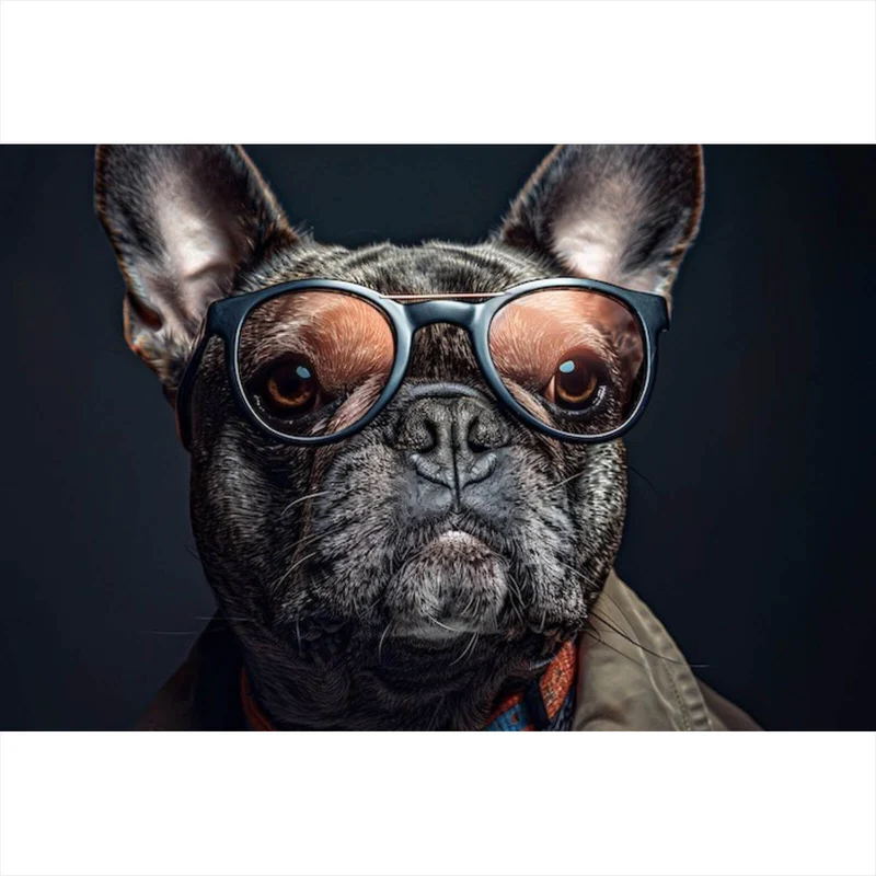 Acrylglasbild Coole Bulldogge mit Brille und Jacke Querformat