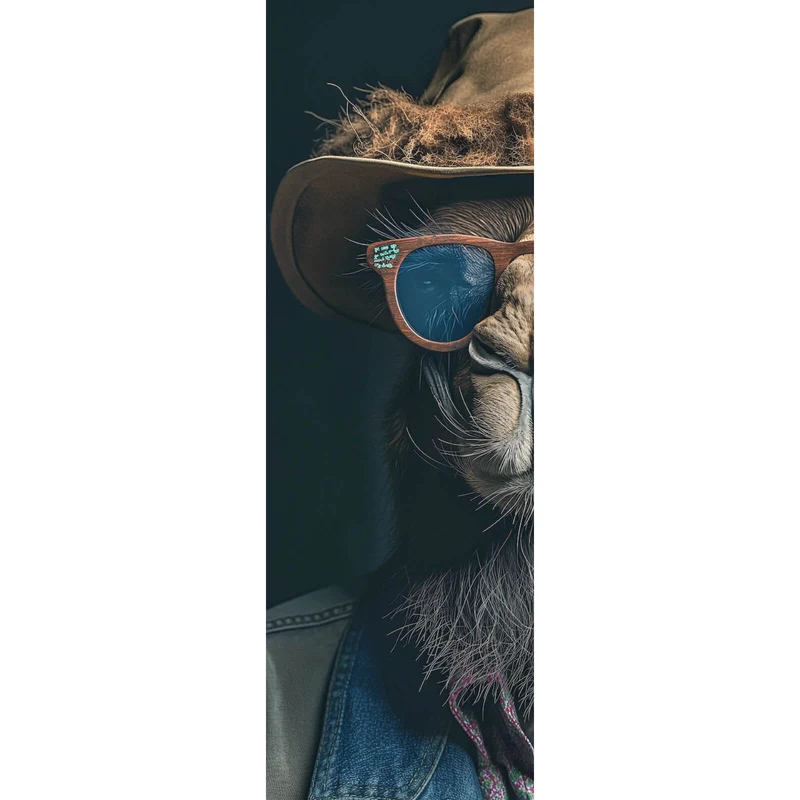 Leinwandbild Kamel mit Hut und Sonnenbrille Panorama Hoch