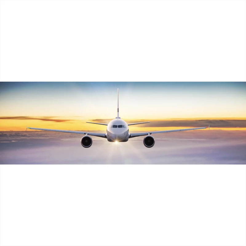 Acrylglasbild Flugzeug fliegt über den Wolken Panorama