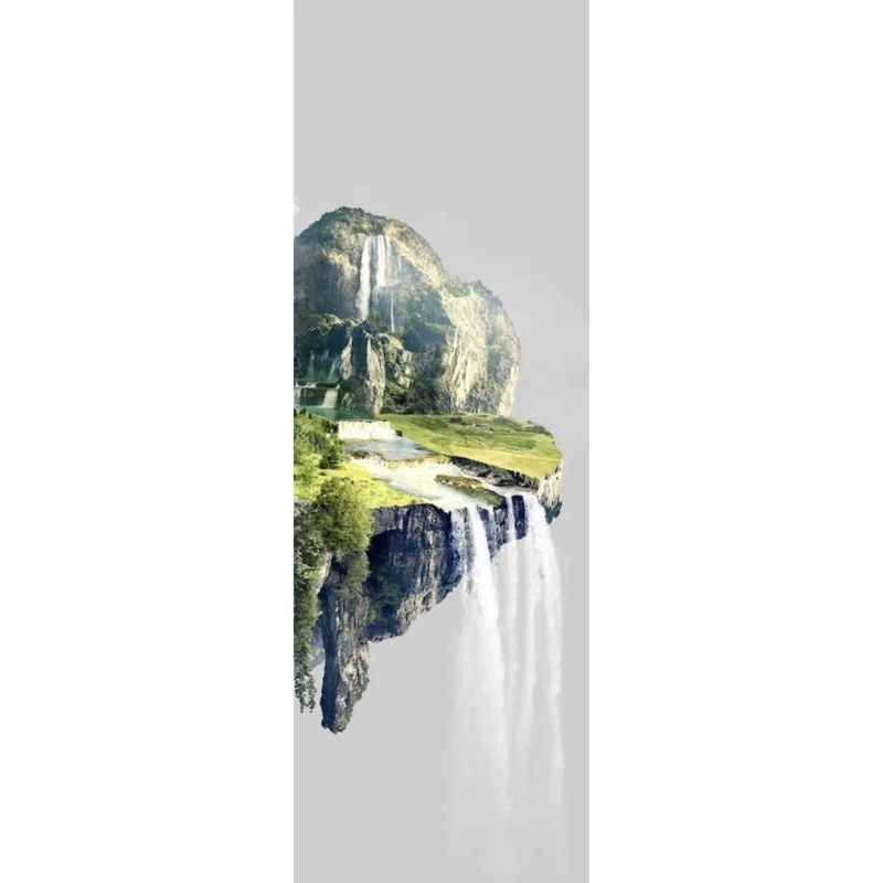 Poster Schwebende Insel mit Wasserfällen und Bergen Panorama Hoch