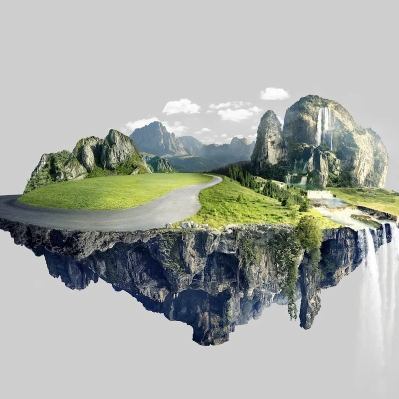 Aluminiumbild gebürstet Schwebende Insel mit Wasserfällen und Bergen Quadrat