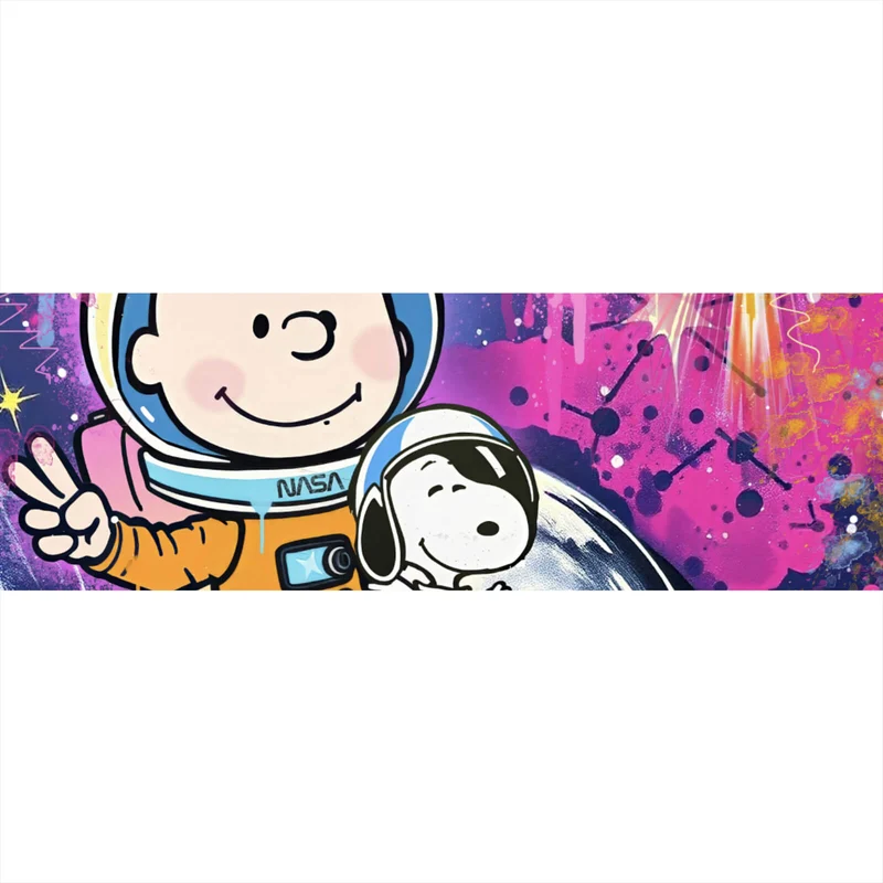 Spannrahmenbild Charlie und Snoopy im Weltall Pop Art Panorama
